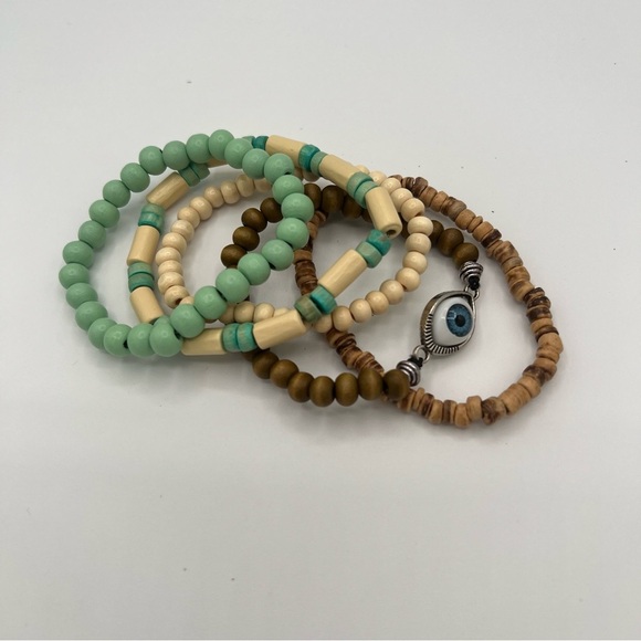 Handmade wooden beads stretch bracelets Set of 5, NEW! - Picture 2 of 5